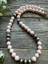 Load image into Gallery viewer, Sterling Silver 10mm Pink Conch Round Bead W Pearls Necklace. 20 inch