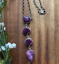 Load image into Gallery viewer, Navajo Sterling Silver Purple Spiny Oyster Lariat Chain Necklace C Shorty