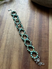 Load image into Gallery viewer, Floral Sterling Silver Blue Green Turquoise Bead Bracelet. 7 Inch