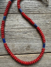 Load image into Gallery viewer, Sterling Silver Red Coral Lapis Bead Necklace. 18 inch Gift
