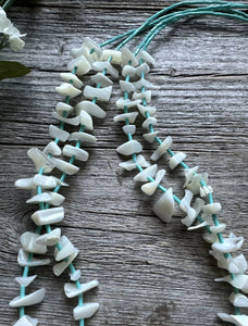 Vintage Native American Sterling Silver White Shell Turquoise Bead Necklace 26”
