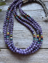 Load image into Gallery viewer, Southwestern Sterling Silver Multi Stone Purple Pearls Bead Necklace 30 Inch