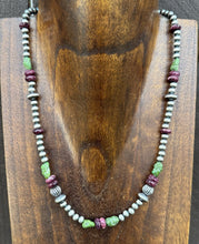 Load image into Gallery viewer, Sterling Silver Purple Spiny Oyster Sonoran Gold Turquoise Pearls Bead Necklace