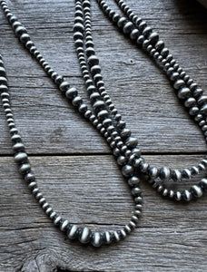 4mm - 8mm Multi Graduated Sterling Silver Oxidized Pearls Bead Necklace 60 Inch