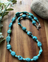 Load image into Gallery viewer, Sterling Silver Blue Turquoise Nuggets W Pearls Bead Necklace. 24 inch