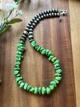 Load image into Gallery viewer, Sterling Silver Green Turquoise Pearls Bead Necklace. 18 inch. Gift