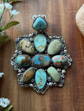 Load image into Gallery viewer, Navajo Sterling Silver Blue Green Royston Turquoise Cluster Handmade Pendant CY
