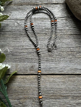 Load image into Gallery viewer, Sterling Silver Orange Spiny Oyster W Pearls Bead Lariat Y Necklace. 26 inch