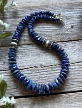 Load image into Gallery viewer, Sterling Silver Irregular Shape Lapis Bead Necklace. 18 inch