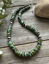 Load image into Gallery viewer, Southwestern 925 Sterling Silver Green Turquoise Heishi Bead Necklace. 20 inch