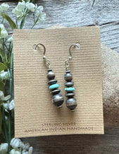 Load image into Gallery viewer, Sterling Silver Blue Turquoise W Pearls Bead Drop Earrings. 1.75 Inch