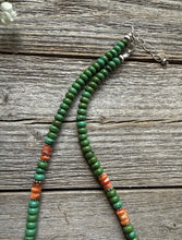 Load image into Gallery viewer, Sterling Silver Green Turquoise Orange Spiny Oyster Bead Necklace. 18 inch