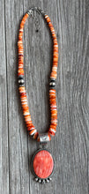 Load image into Gallery viewer, Handmade Navajo Sterling Silver and Orange Spiney Oyster Pendant with Necklace