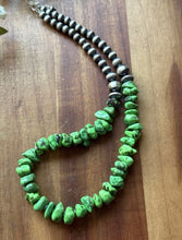 Load image into Gallery viewer, Sterling Silver Green Turquoise Pearls Bead Necklace. 18 inch. Gift