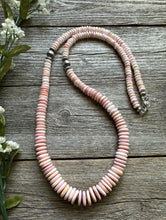 Load image into Gallery viewer, Long Southwestern Sterling Silver Graduated Pink Conch Bead Necklace. 30 Inch