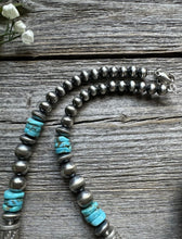 Load image into Gallery viewer, Sterling Silver Blue Turquoise W Pearls Bead Necklace. 22 inch