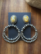 Load image into Gallery viewer, Navajo Sterling Silver Yellow Bumblebee Jasper Pearl Double Loop Earrings Etta