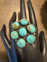 Load image into Gallery viewer, Navajo sterling silver turquoise cluster ring adjustable