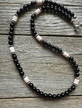 Load image into Gallery viewer, Sterling Silver Black Onyx Pink Conch Bead Necklace. 18 Inch Gift