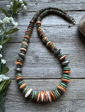 Load image into Gallery viewer, Sterling Silver Green Turquoise Spiny Oyster Multi Stone Bead Necklace 26 Inch
