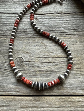 Load image into Gallery viewer, Red Spiny Oyster Multi Graduated Sterling Silver Pearls Bead Necklace 18 inch