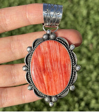 Load image into Gallery viewer, Native American Navajo Sterling Silver Orange Red Spiny Oyster Pendant Etta