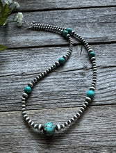 Load image into Gallery viewer, Southwestern Sterling Silver Turquoise 4mm Pearls Bead Necklace. 24 Inch. Gift