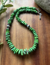 Load image into Gallery viewer, Graduated Sterling Silver Green Turquoise Nuggets Pearls Bead Necklace 18 Inch