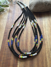Load image into Gallery viewer, Sterling Silver Multi Strand Stone Black Onyx Bead Necklace. 22 Inch