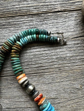 Load image into Gallery viewer, Sterling Silver Graduated Blue Green Turquoise Spiny Bead Necklace. 18 inch