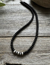 Load image into Gallery viewer, Southwestern 925 Sterling Silver Black Onyx W Pearls Bead Necklace. 18 inch