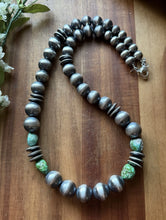 Load image into Gallery viewer, Sterling Silver Pearls Sonoran Gold Turquoise Nuggets Bead Necklace 24 inch