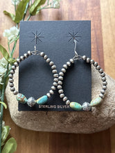 Load image into Gallery viewer, Sterling Silver Turquoise Nuggets Pearls Bead Loop Hoop Earrings.