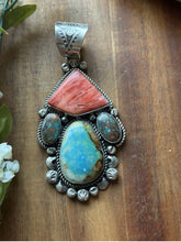 Load image into Gallery viewer, Navajo Native Sterling Silver Multi Stone Turquoise Red Spiny Oyster Pendant RY