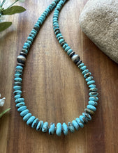 Load image into Gallery viewer, Sterling Silver Graduated Vibrant Rondelle Blue Turquoise Bead Necklace 18 inch