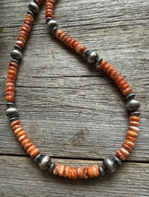 Load image into Gallery viewer, Sterling Silver Orange Spiny Oyster W Pearls Bead Necklace 18 inch