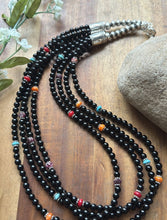Load image into Gallery viewer, Sterling Silver Multi Strand Stone Black Onyx Bead Necklace. 22 Inch