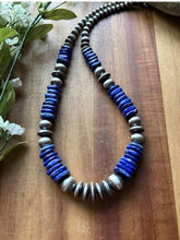 Load image into Gallery viewer, Sterling Silver Graduated Lapis Pearls Bead Necklace. 18 inch. Gift