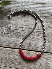 Load image into Gallery viewer, Red Coral 4mm Sterling Silver Pearls Choker Bead Necklace. 16 Inch. Gift