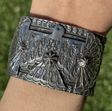 Load image into Gallery viewer, Sunshine Reeves 925 Sterling Silver Thunderbird Cuff Bracelet. Navajo