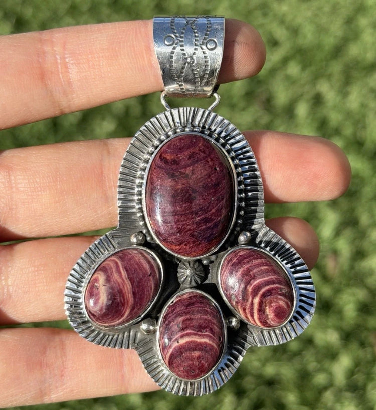 Native American Navajo Sterling Silver Purple Spiny Oyster Pendant Etta Enditto