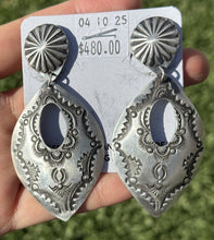 Load image into Gallery viewer, Navajo Sterling Silver Stamped Leaf Earrings. VJP Vincent