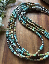 Load image into Gallery viewer, Sterling Silver Multi Strand Blue Green Turquoise Pearls Bead Necklace 26 Inch
