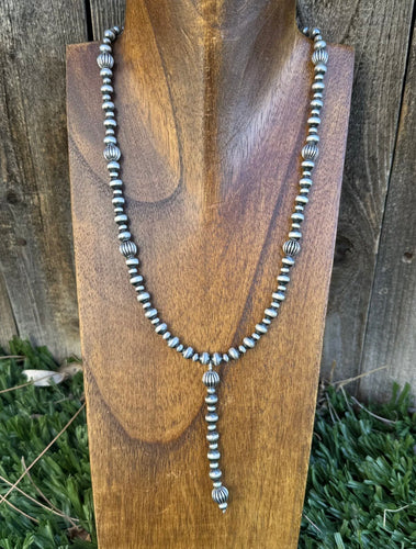 Southwestern Sterling Silver Lariat Y Pearls Bead Necklace 18 Inch