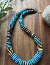 Load image into Gallery viewer, Sterling Silver Graduated Blue Green Turquoise Bead Necklace. 18 inch Gift