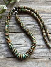Load image into Gallery viewer, Long Southwestern Sterling Silver Green Turquoise Bead Necklace. 32 Inch