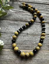 Load image into Gallery viewer, Sterling Silver Black Onyx Bumblebee Jasper Bead Necklace. 18 inch.