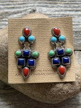 Load image into Gallery viewer, Navajo 925 Sterling Silver Multi Stone Cluster Earrings Geneva