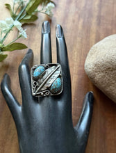 Load image into Gallery viewer, Vintage Old Pawn Navajo Sterling Silver Blue Turquoise Ring Size 7.5 Signed OC