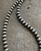 Load image into Gallery viewer, 8mm 26 Inch 925 Sterling Silver Oxidized Pearls Bead Necklace Southwestern